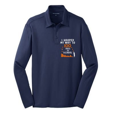 I Hooped My Way 100 Days Of School Basketball Silk Touch Performance Long Sleeve Polo