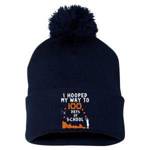 I Hooped My Way 100 Days Of School Basketball Pom Pom 12in Knit Beanie