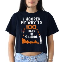 I Hooped My Way 100 Days Of School Basketball Women's Crop Top Tee