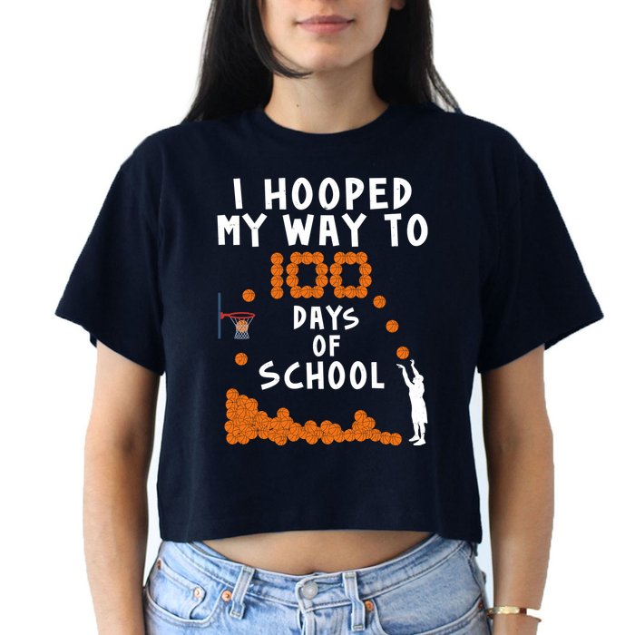 I Hooped My Way 100 Days Of School Basketball Women's Crop Top Tee