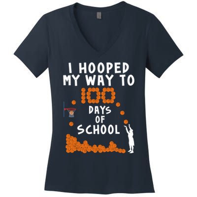 I Hooped My Way 100 Days Of School Basketball Women's V-Neck T-Shirt