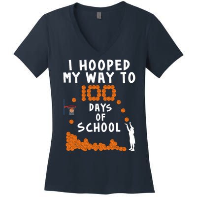 I Hooped My Way 100 Days Of School Basketball Women's V-Neck T-Shirt