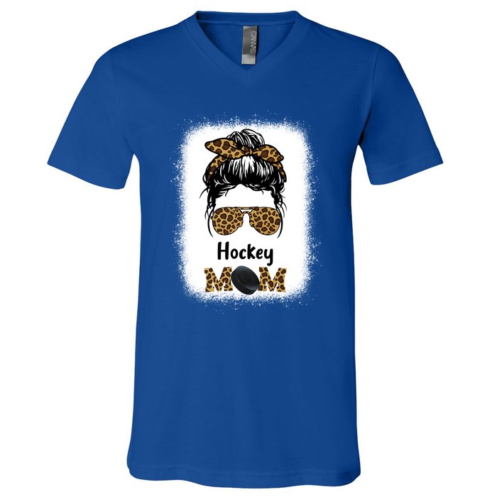 Ice Hockey Mom Mama Leopard Cheetah Print Hockey Cute Gift V-Neck T-Shirt