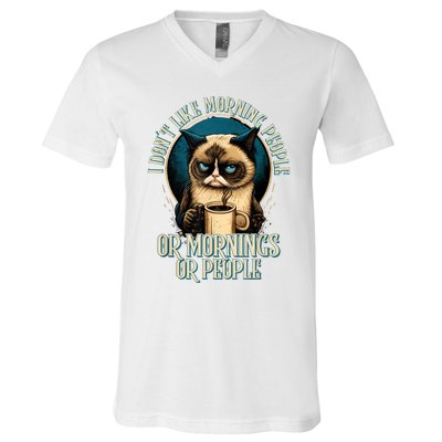 I Hate Morning People And Mornings And People Coffee Cat V-Neck T-Shirt