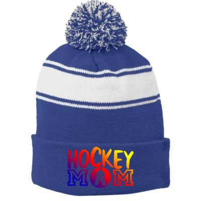 Ice Hockey Mom Goalie Cool Gift Stripe Pom Pom Beanie