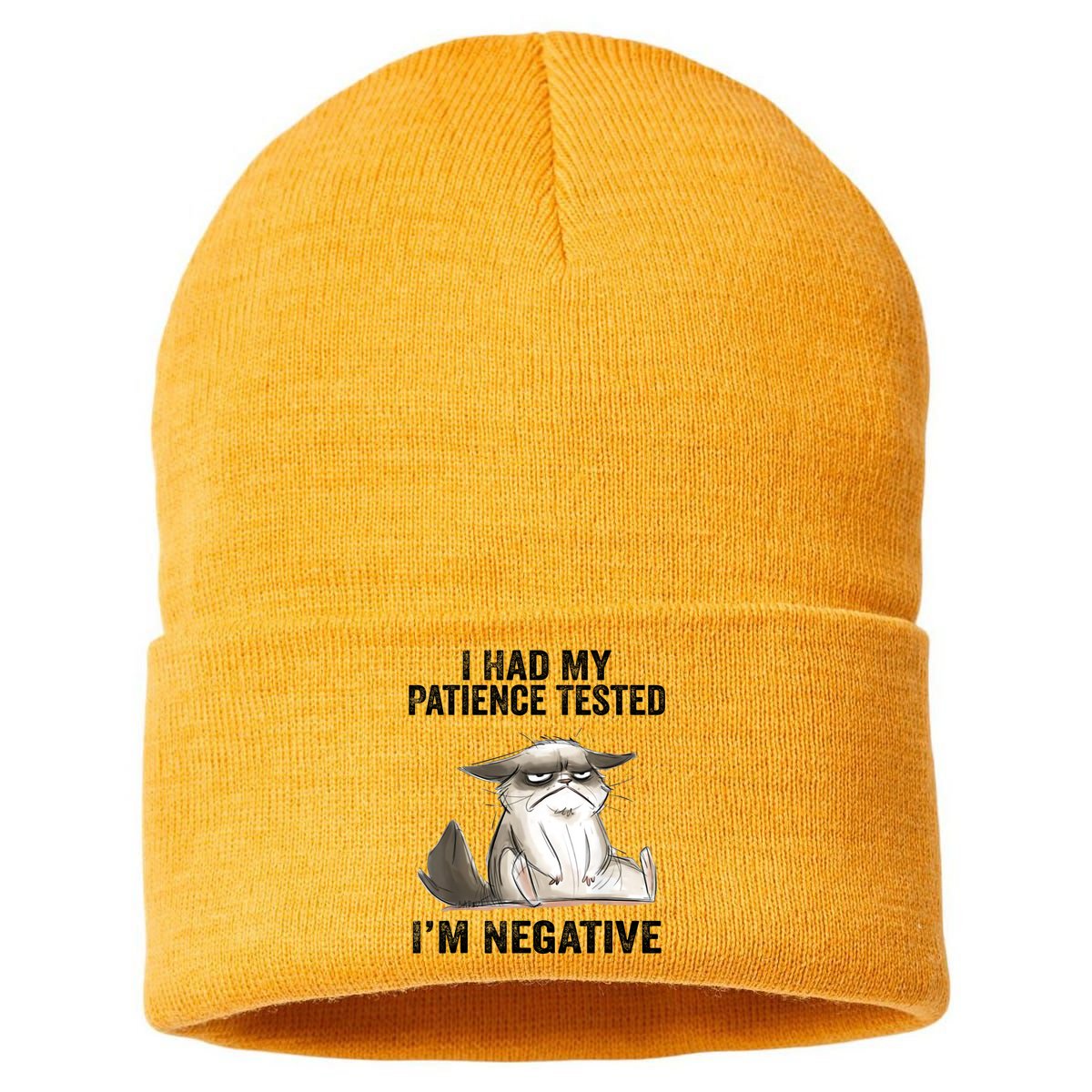 I Had My Patience Tested I'm Negative Cat Funny Sarcasm Sustainable Knit Beanie