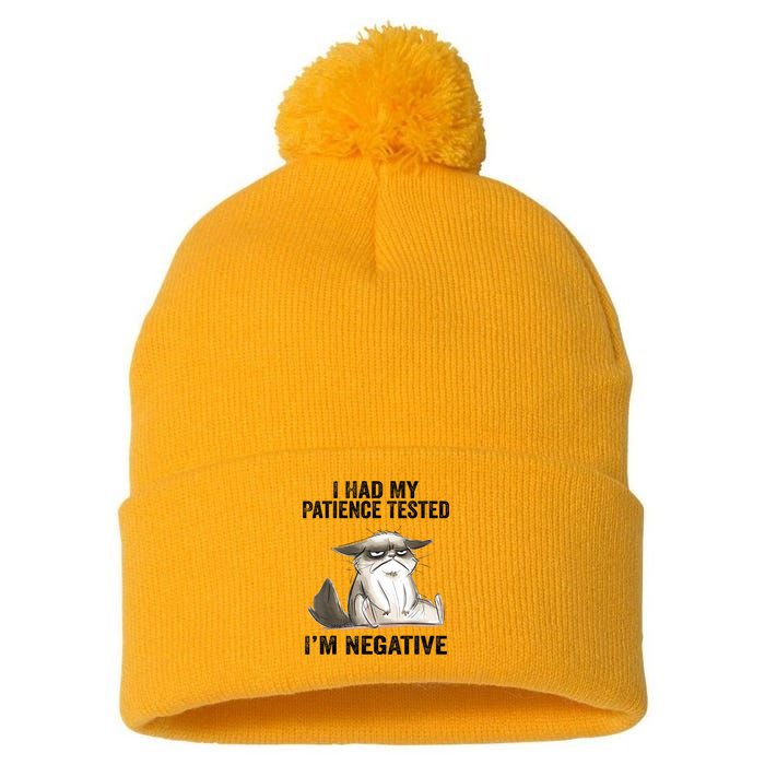 I Had My Patience Tested I'm Negative Cat Funny Sarcasm Pom Pom 12in Knit Beanie