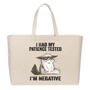 I Had My Patience Tested I'm Negative Cat Funny Sarcasm Cotton Canvas Jumbo Tote