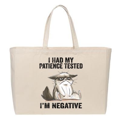 I Had My Patience Tested I'm Negative Cat Funny Sarcasm Cotton Canvas Jumbo Tote