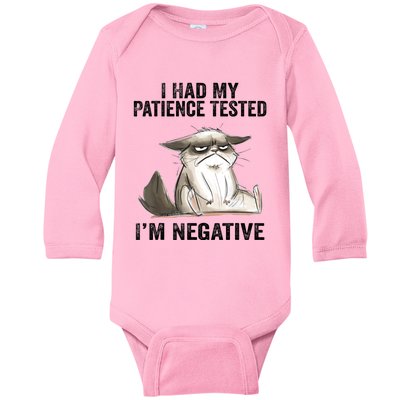 I Had My Patience Tested I'm Negative Cat Funny Sarcasm Baby Long Sleeve Bodysuit