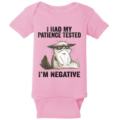 I Had My Patience Tested I'm Negative Cat Funny Sarcasm Baby Bodysuit