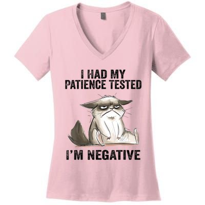 I Had My Patience Tested I'm Negative Cat Funny Sarcasm Women's V-Neck T-Shirt