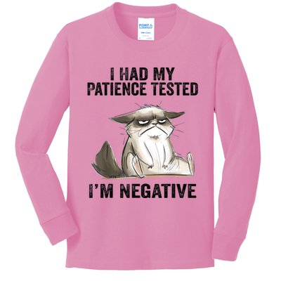 I Had My Patience Tested I'm Negative Cat Funny Sarcasm Kids Long Sleeve Shirt