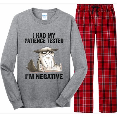 I Had My Patience Tested I'm Negative Cat Funny Sarcasm Long Sleeve Pajama Set