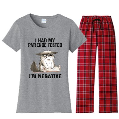 I Had My Patience Tested I'm Negative Cat Funny Sarcasm Women's Flannel Pajama Set