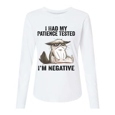 I Had My Patience Tested I'm Negative Cat Funny Sarcasm Womens Cotton Relaxed Long Sleeve T-Shirt