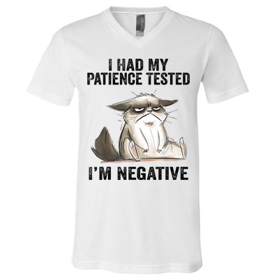 I Had My Patience Tested I'm Negative Cat Funny Sarcasm V-Neck T-Shirt