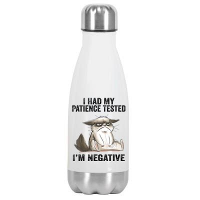 I Had My Patience Tested I'm Negative Cat Funny Sarcasm Stainless Steel Insulated Water Bottle