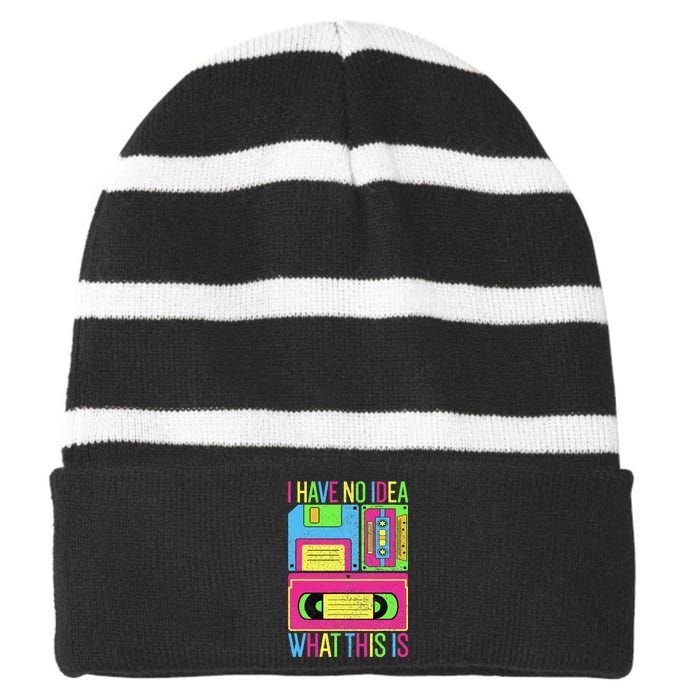 I Have No Idea What This Is 70s 80s 90s Outfit Striped Beanie with Solid Band