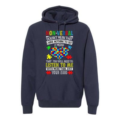 I Have Nonverbal Autism Valentine's Day Puzzle Piece Gift Premium Hoodie