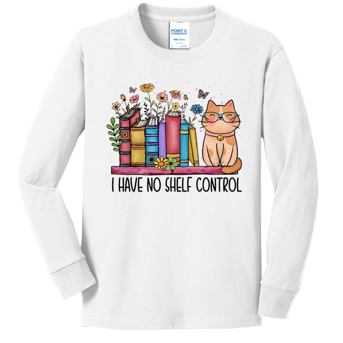 I Have No Shelf Control Literature Library Book Cat Lovers Kids Long Sleeve Shirt