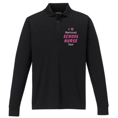 I Heart National School Nurse Day Gift Performance Long Sleeve Polo