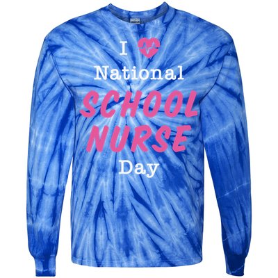 I Heart National School Nurse Day Gift Tie-Dye Long Sleeve Shirt