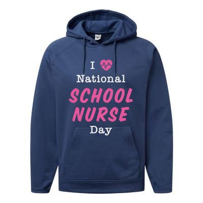 I Heart National School Nurse Day Gift Performance Fleece Hoodie