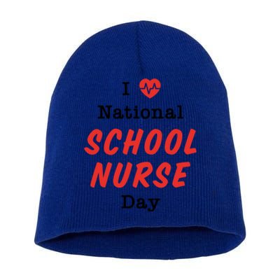 I Heart National School Nurse Day Gift Short Acrylic Beanie