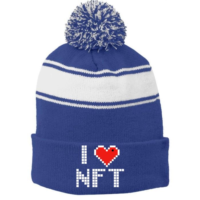 I Heart NFT Pixel Stripe Pom Pom Beanie