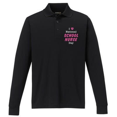 I Heart National School Nurse Day Great Gift Great Gift Performance Long Sleeve Polo