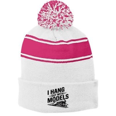 I Hang Out With Models Conductor Model Train Railway Stripe Pom Pom Beanie