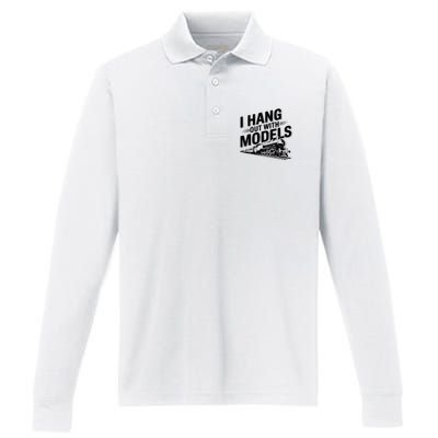 I Hang Out With Models Conductor Model Train Railway Performance Long Sleeve Polo