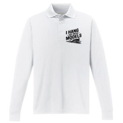 I Hang Out With Models Conductor Model Train Railway Performance Long Sleeve Polo