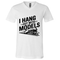 I Hang Out With Models Conductor Model Train Railway V-Neck T-Shirt