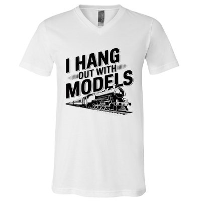 I Hang Out With Models Conductor Model Train Railway V-Neck T-Shirt