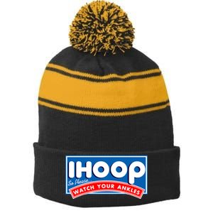 ihoop I Hoop So Please Watch Your Ankles Funny Basketball Stripe Pom Pom Beanie