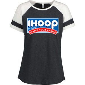 ihoop I Hoop So Please Watch Your Ankles Funny Basketball Enza Ladies Jersey Colorblock Tee