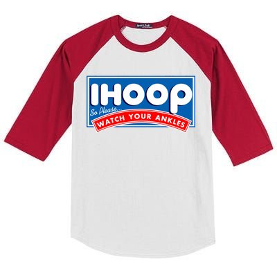 ihoop I Hoop So Please Watch Your Ankles Funny Basketball Kids Colorblock Raglan Jersey