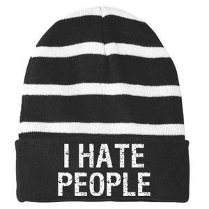 I HATE PEOPLE Striped Beanie with Solid Band