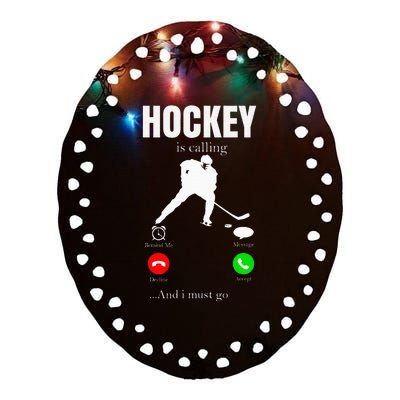 Ice Hockey Puck Hockeyplayer Player Ceramic Oval Ornament