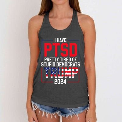 I Have Ptsd Pretty Tired Of Stupid Democrats Trump 2024 Women's Knotted Racerback Tank