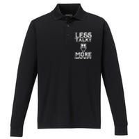 Ice Hockey Player Goalie Goalkeeper Less Talky More Hockey Performance Long Sleeve Polo