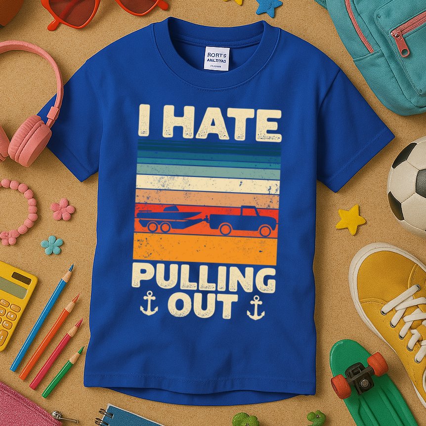 I Hate Pulling Out Retro Boating Boat Captain Gift Kids T-Shirt