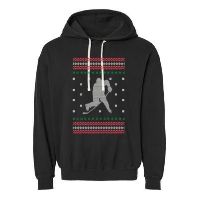 Ice Hockey Player Christmas Cool Sport Ugly Xgiftmas Pajama Gift Garment-Dyed Fleece Hoodie