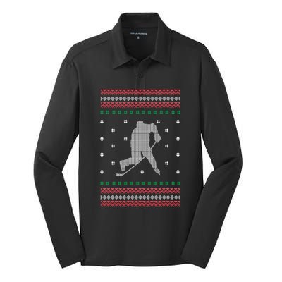 Ice Hockey Player Christmas Cool Sport Ugly Xgiftmas Pajama Gift Silk Touch Performance Long Sleeve Polo