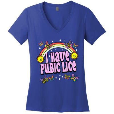 I Have Pubic Lice Funny Retro Offensive Inappropriate Meme Women's V-Neck T-Shirt