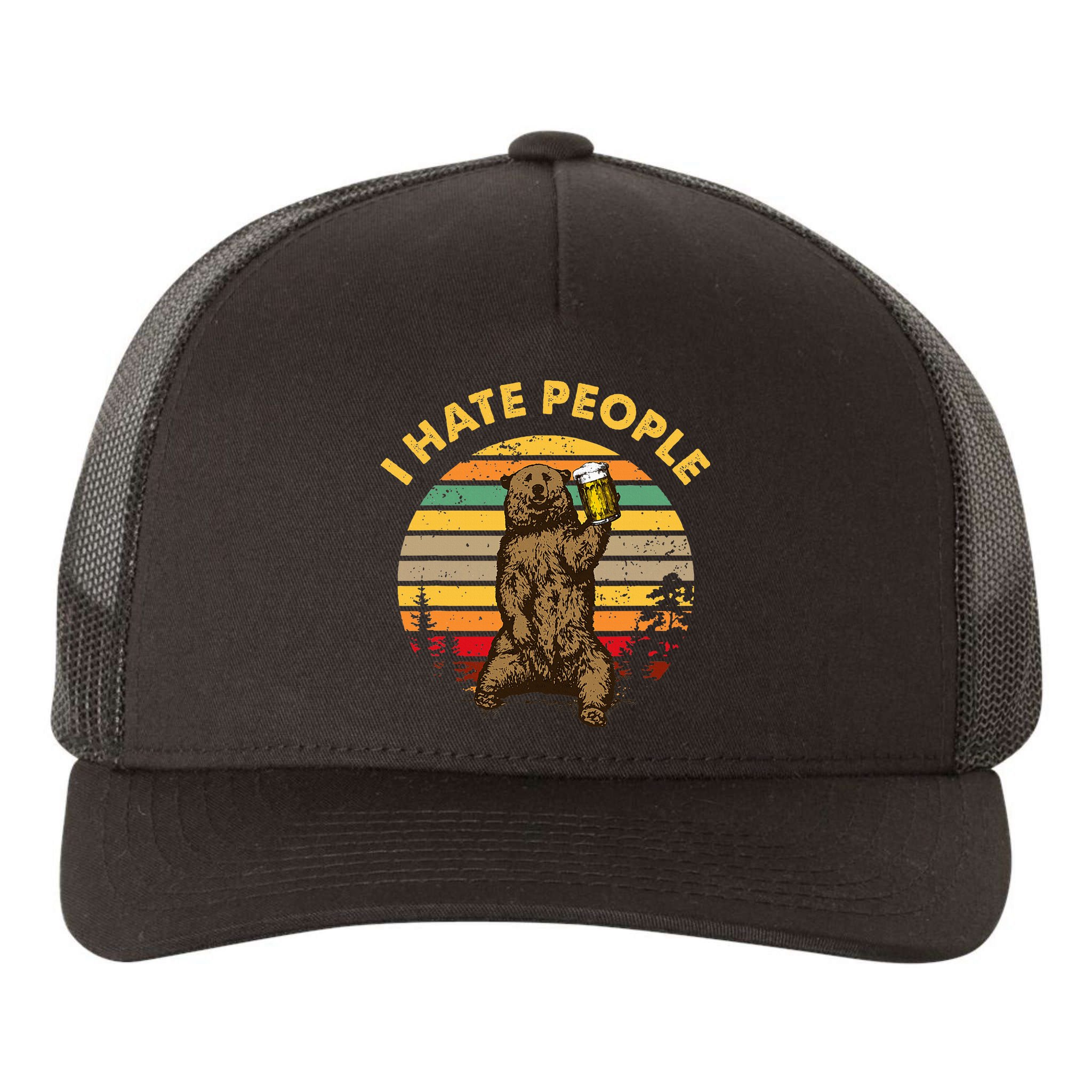 I Hate People Funny Beer Drinking Bear Wilderness Camping Yupoong Adult 5-Panel Trucker Hat