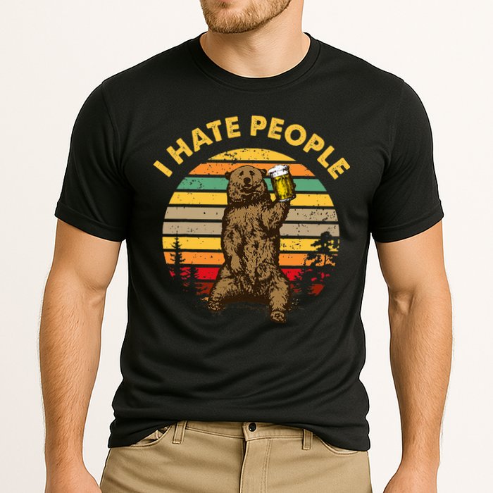 I Hate People Funny Beer Drinking Bear Wilderness Camping Cooling Performance Crew T-Shirt