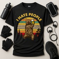 I Hate People Funny Beer Drinking Bear Wilderness Camping Cooling Performance Crew T-Shirt